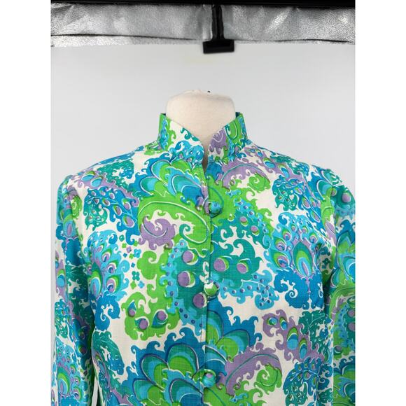 Vintage Hand Woven 100% Thai Silk Kaftan Dress S/M Mandarin Collar Psychedelic - Picture 6 of 14